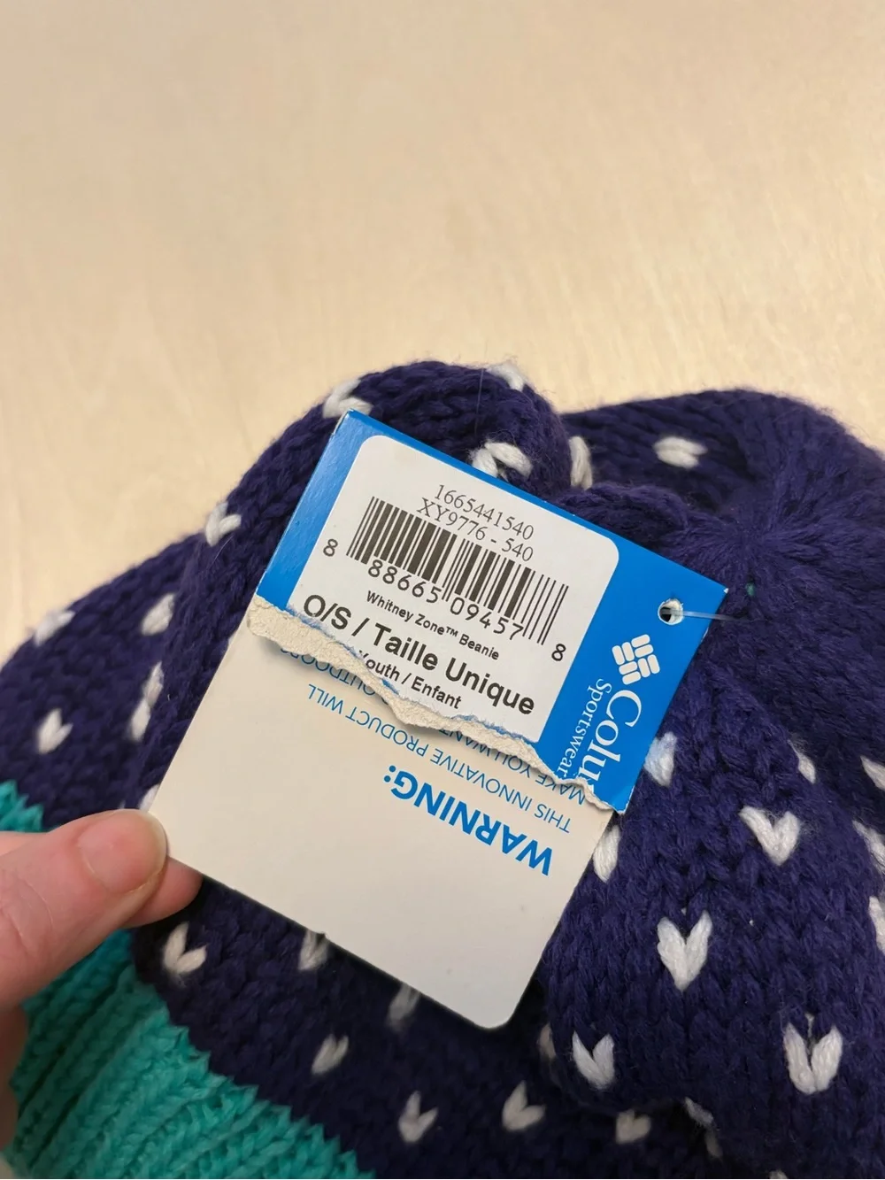 Columbia Kids' Purple & Teal Heart Knit Fleece Beanie, Girls O/S - NWT